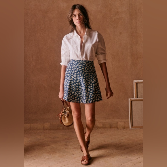 Sezane Blue Floral Skirt